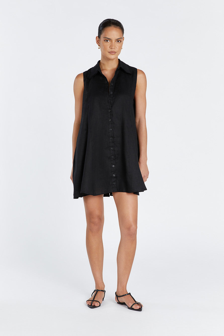 MARC BLACK LINEN SLEEVELESS DRESS
