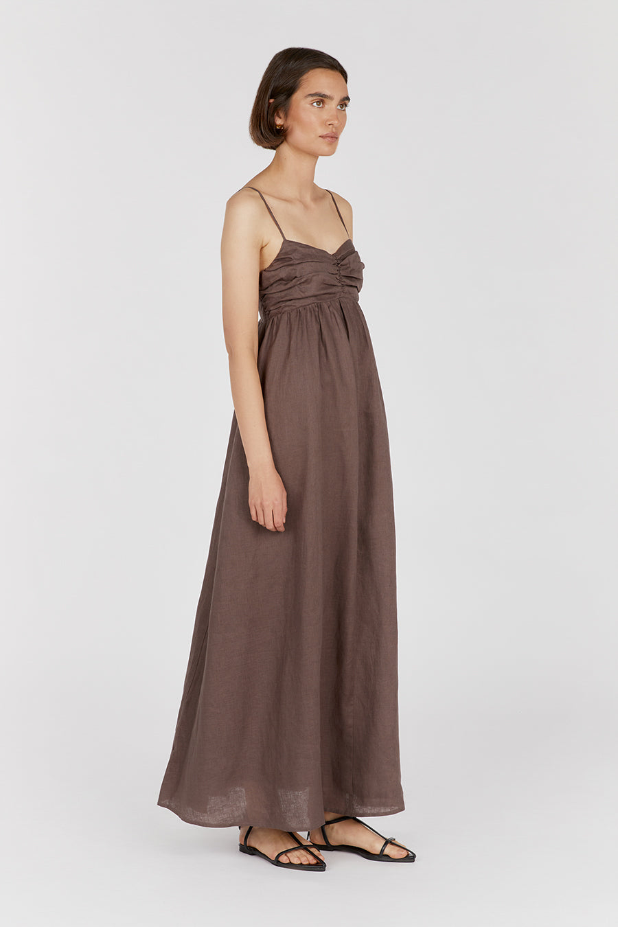 DALLAS CHOCOLATE LINEN MAXI DRESS