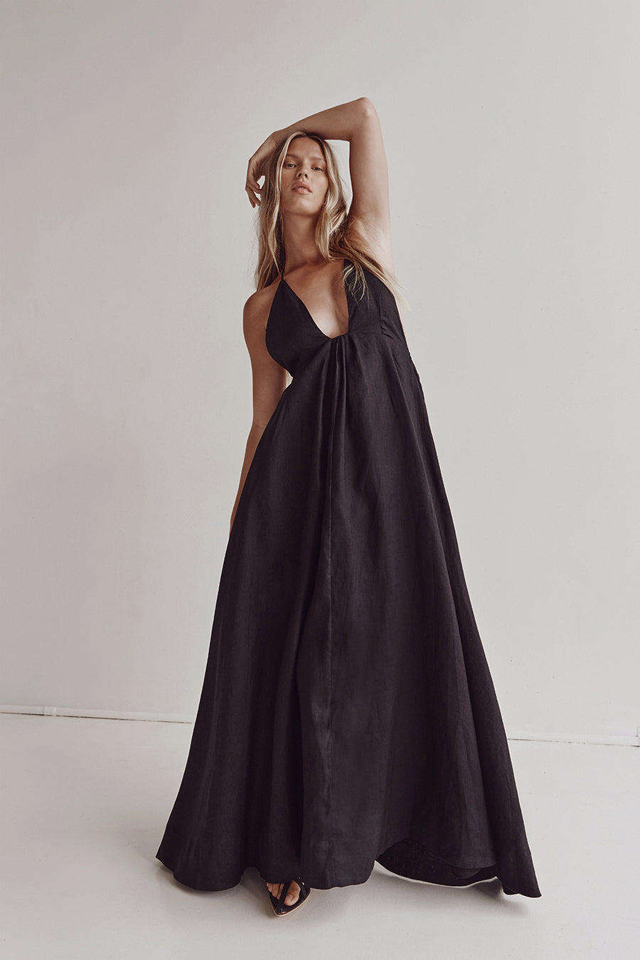 SICILY BLACK LINEN MAXI DRESS