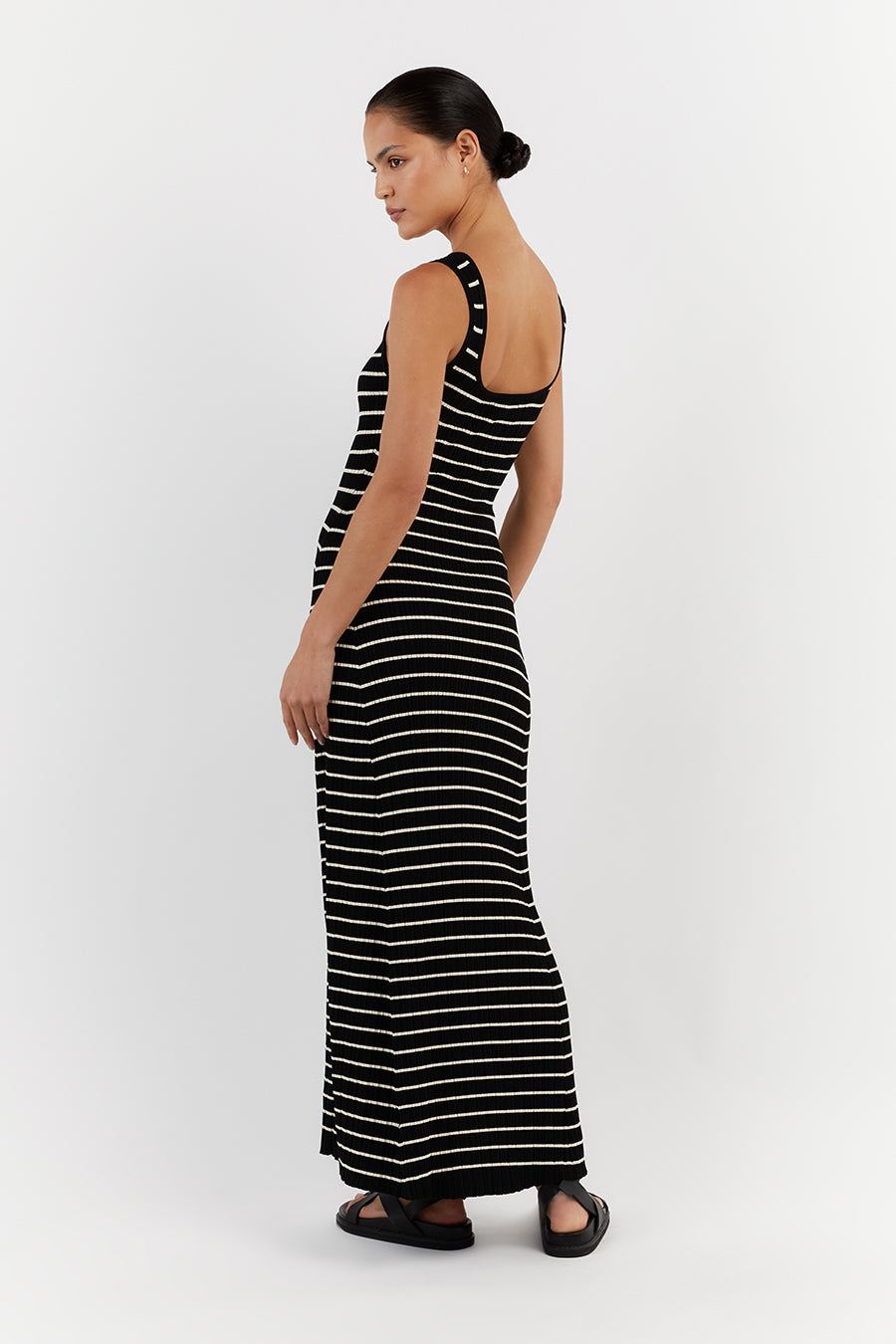 BILLIE BLACK STRIPE MIDI DRESS