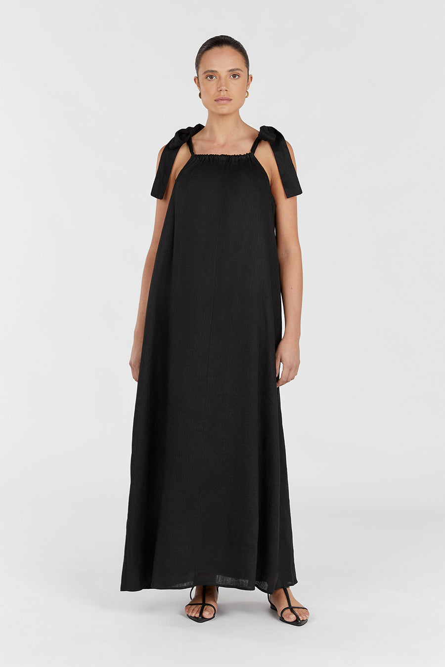 SAYLOR BLACK BOW LINEN MAXI DRESS