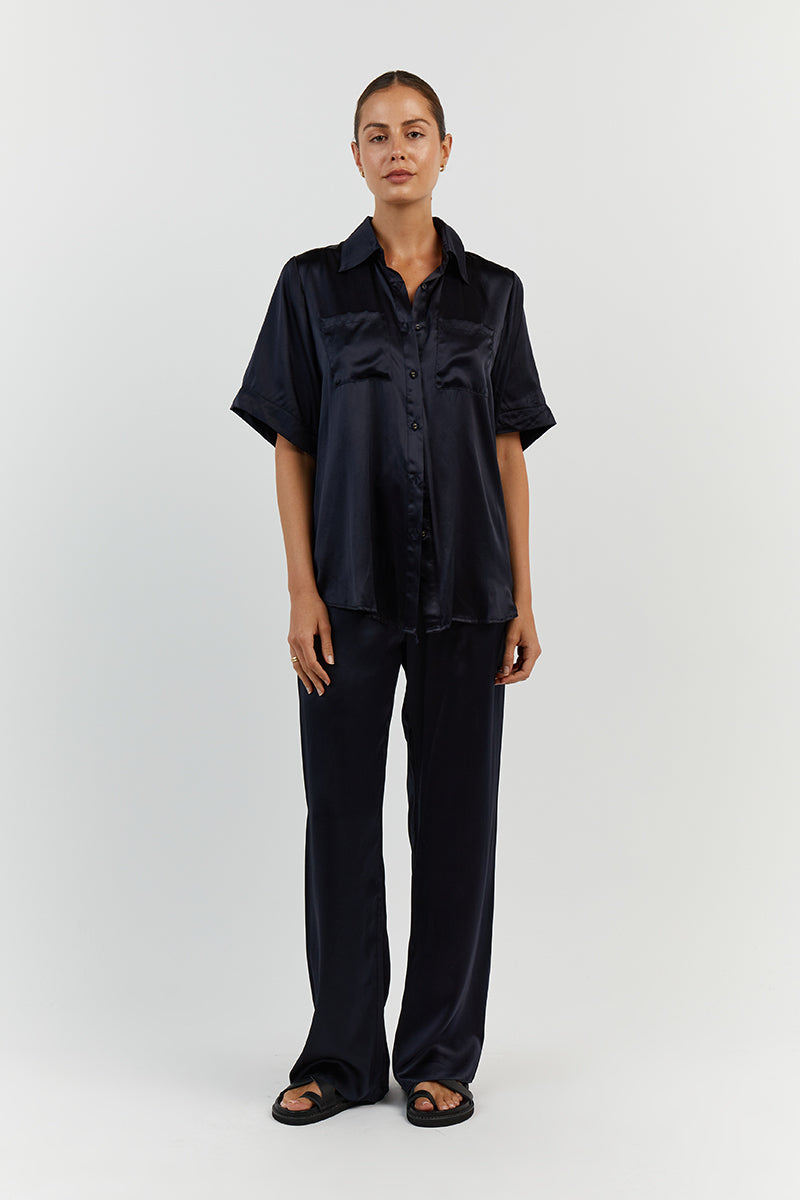 EVANS NAVY SILK PANT