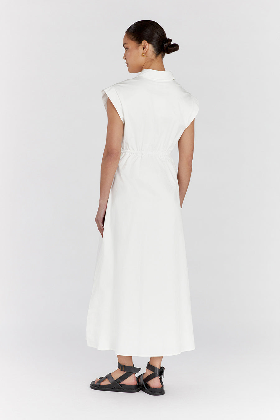 LAUREN WHITE COTTON MIDI DRESS