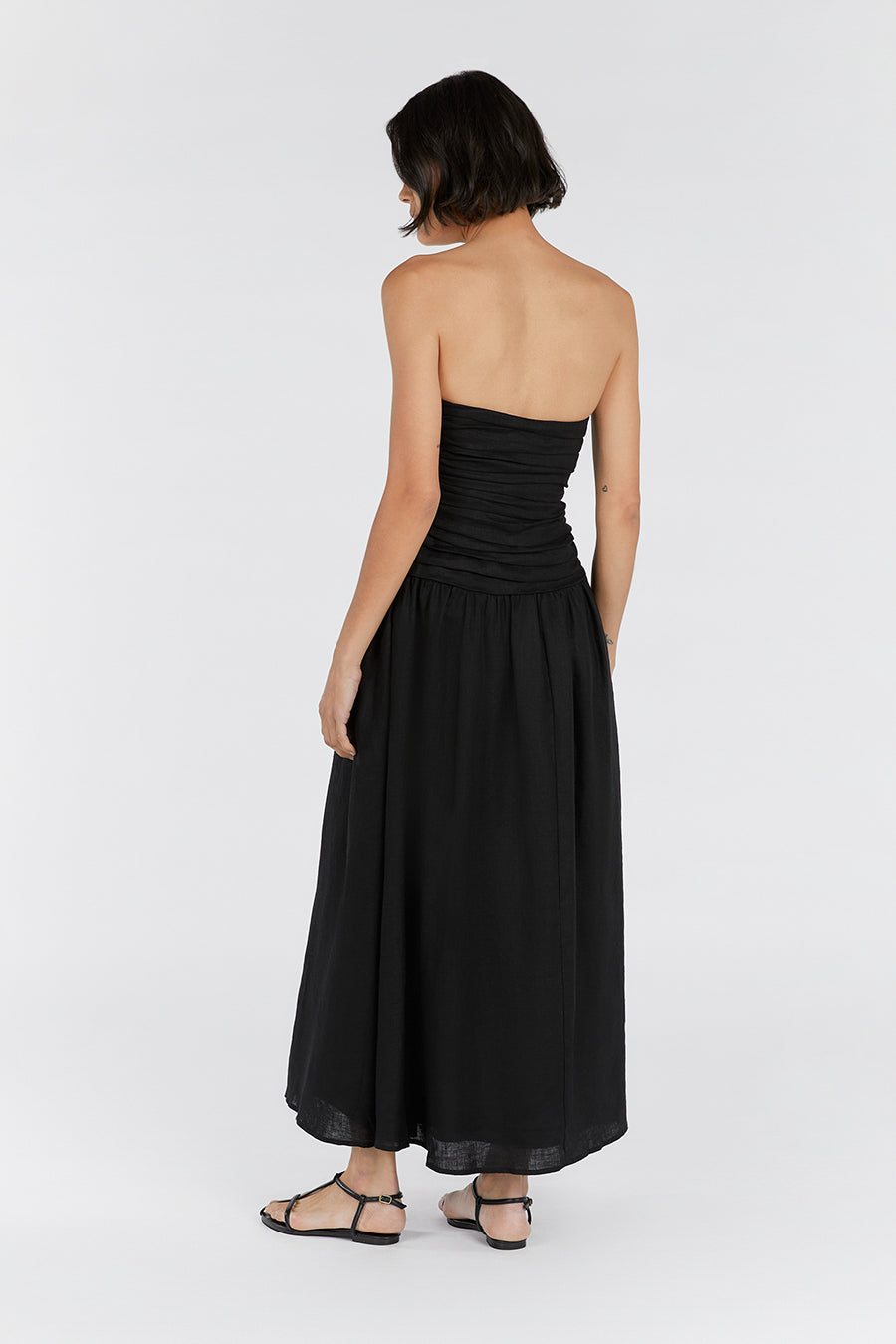 CATANIA BLACK LINEN STRAPLESS DRESS