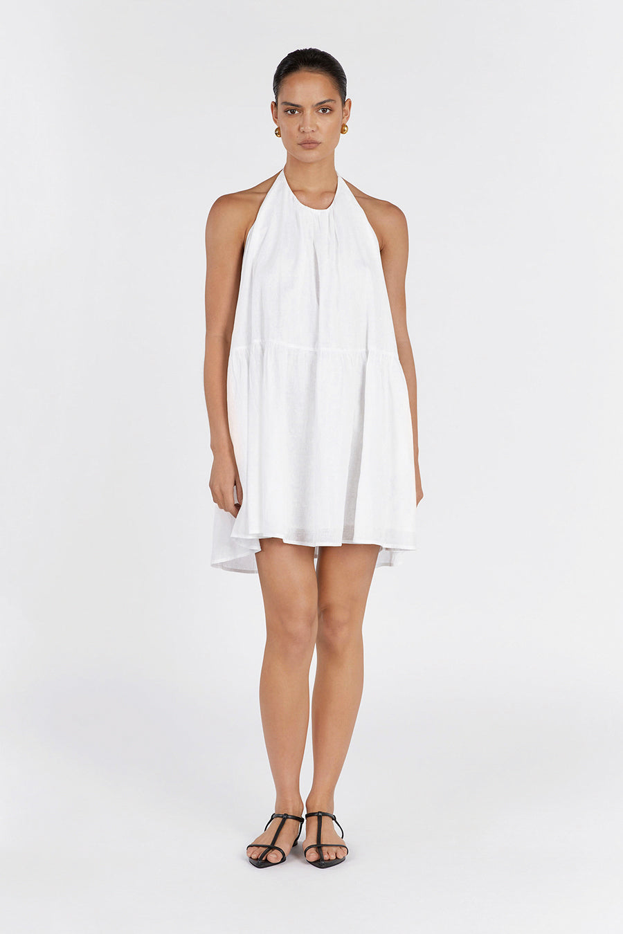 ARI WHITE LINEN HALTER MINI DRESS