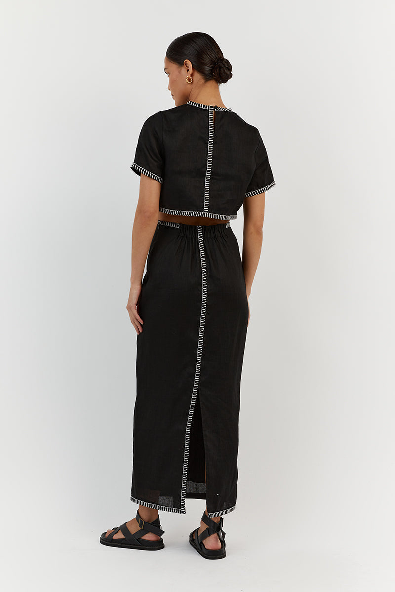 BELLA BLACK LINEN CROP TOP