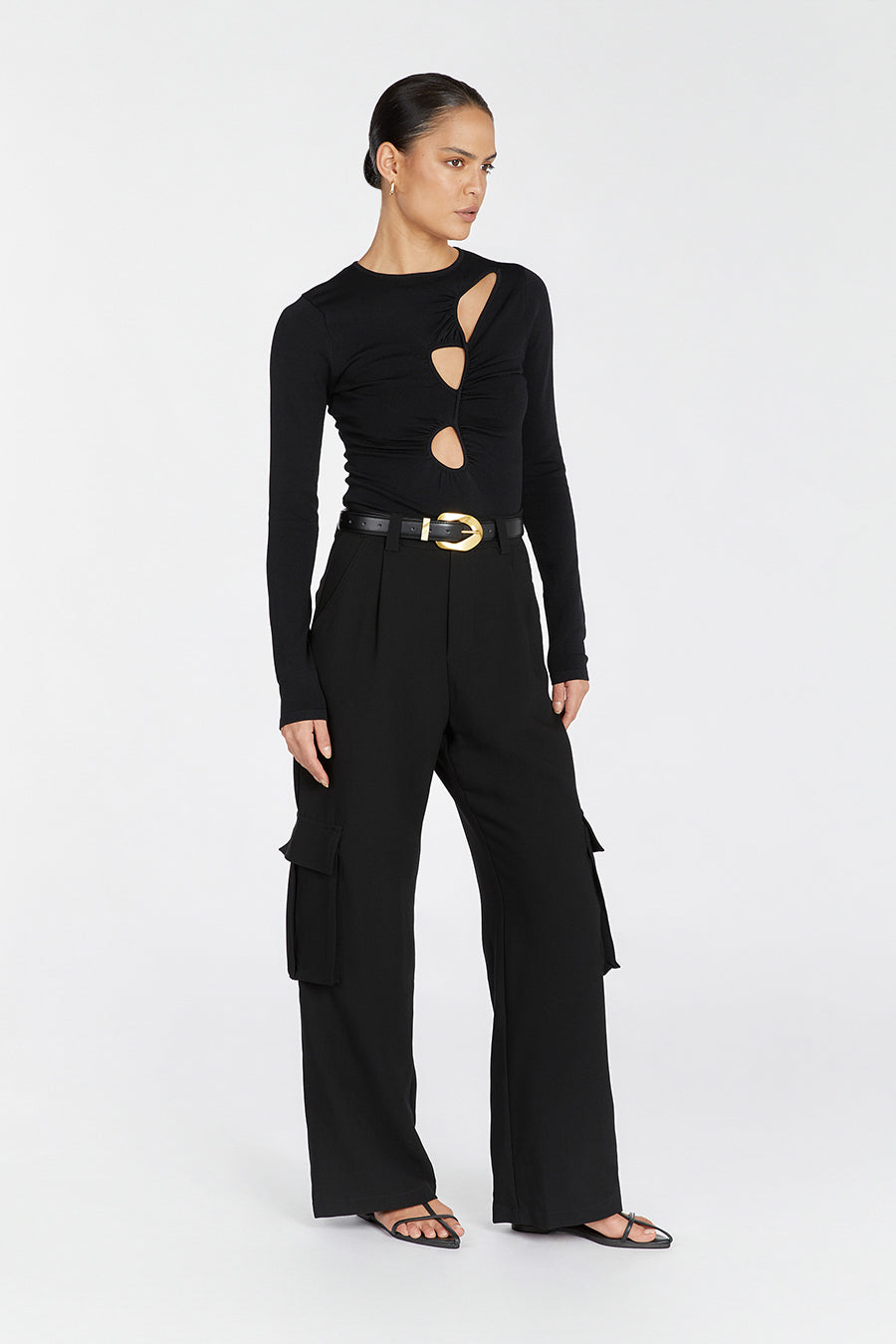 MONIQUE BLACK LONG SLEEVE KNIT TOP