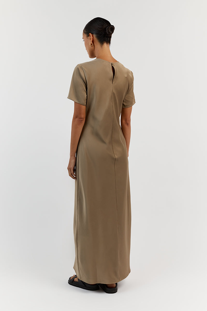 BLOOM MOSS SATIN SLEEVE MIDI DRESS