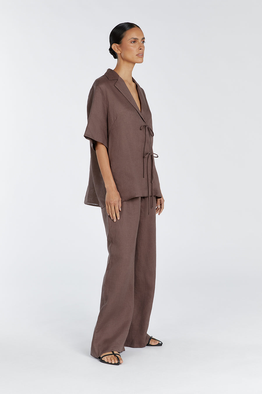 EMELIA CHOCOLATE LINEN WRAP SHIRT