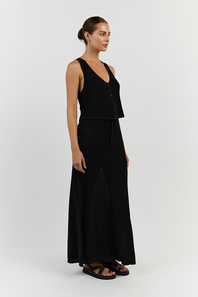 ASHER BLACK KNIT MIDI SKIRT