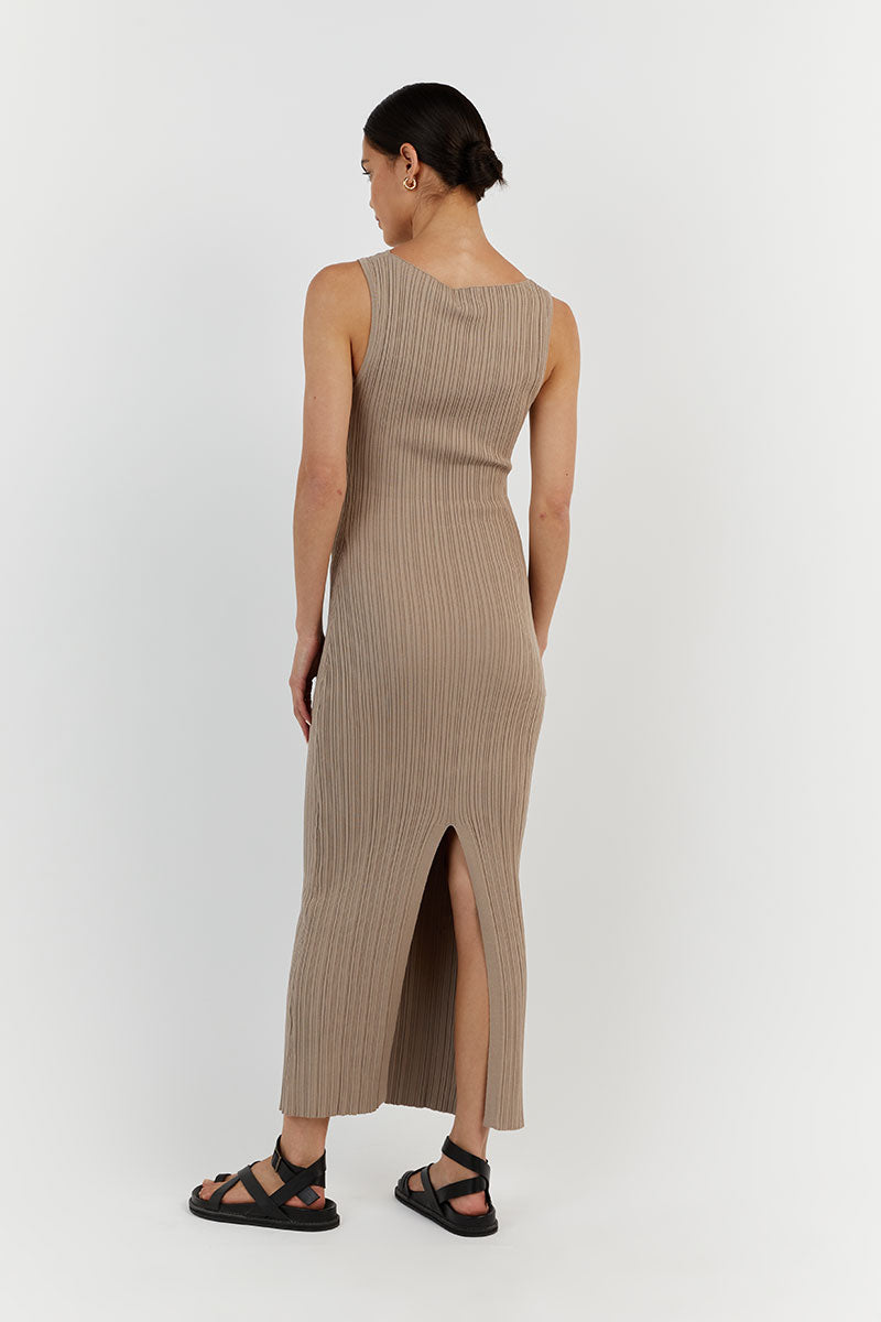 SIENNA TAUPE KNIT MIDI DRESS
