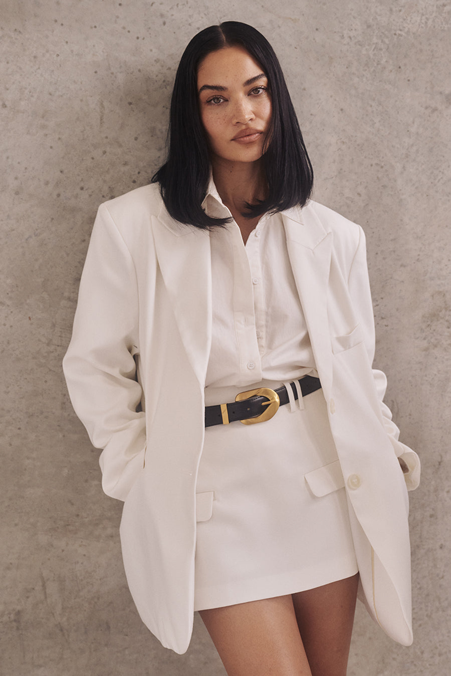 SHAE WHITE COTTON SLEEVED SHIRT