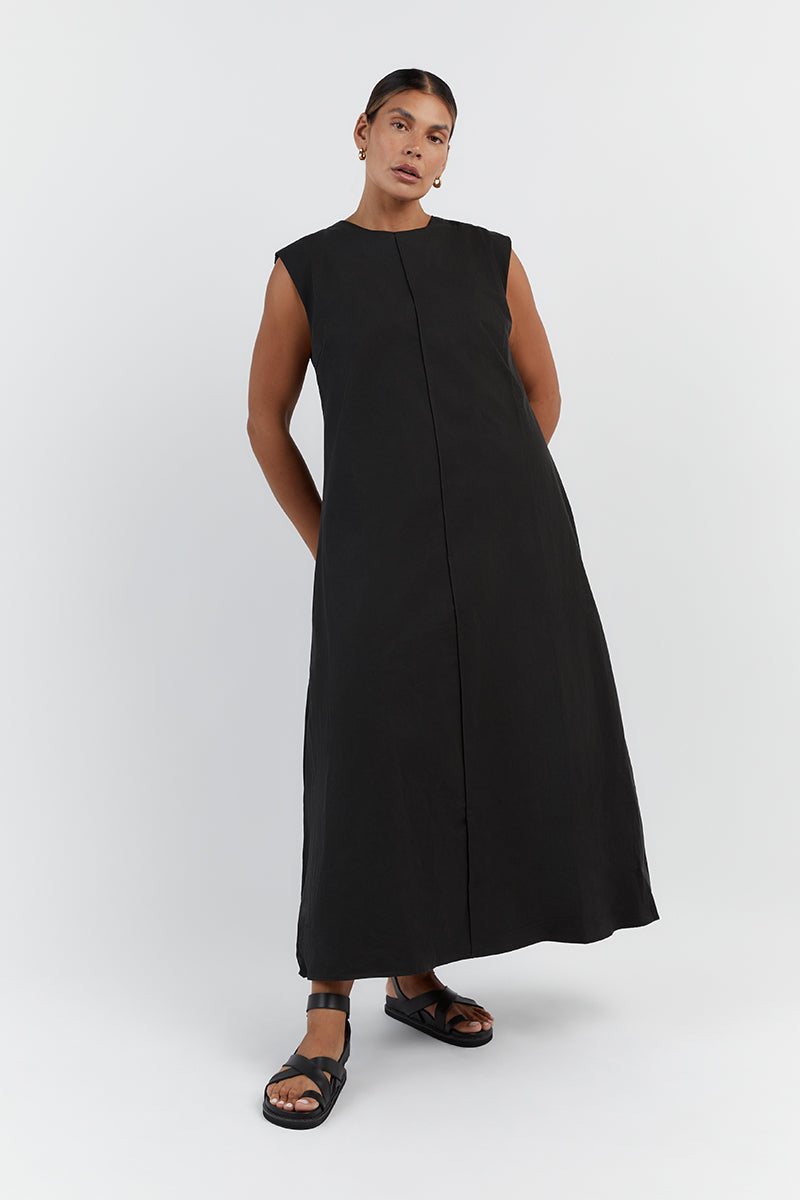 MAGGIE BLACK COTTON MIDI DRESS