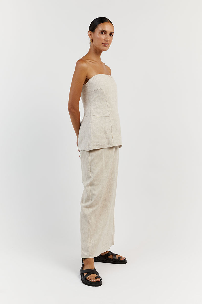 LARA NATURAL LINEN STRAPLESS TOP