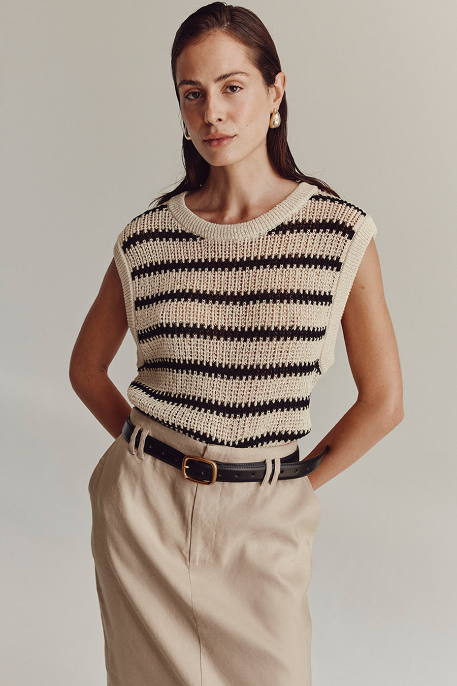 MARGOT WHEAT STRIPE KNIT TANK