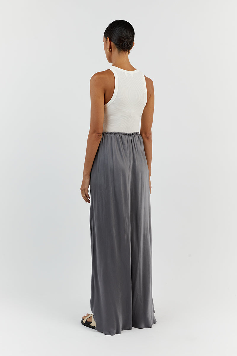 LAYLA CHARCOAL SILK MIDI SKIRT