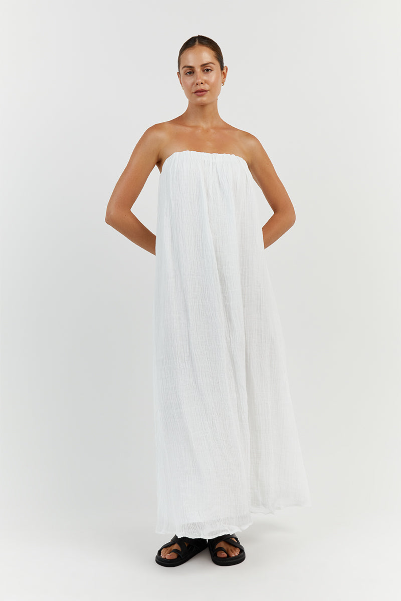 NICOL WHITE STRAPLESS MIDI DRESS