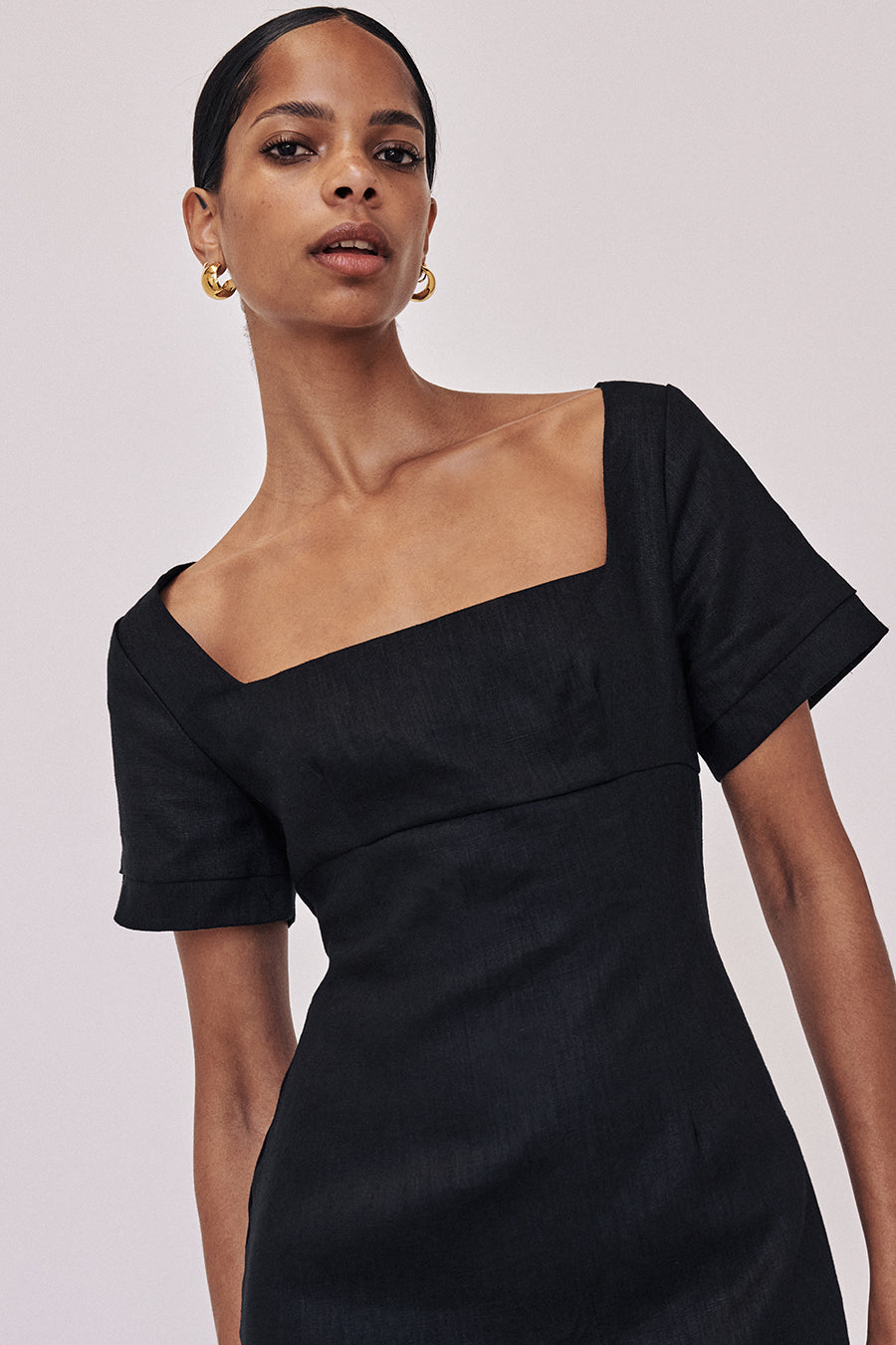 JAMIE BLACK LINEN MIDI DRESS