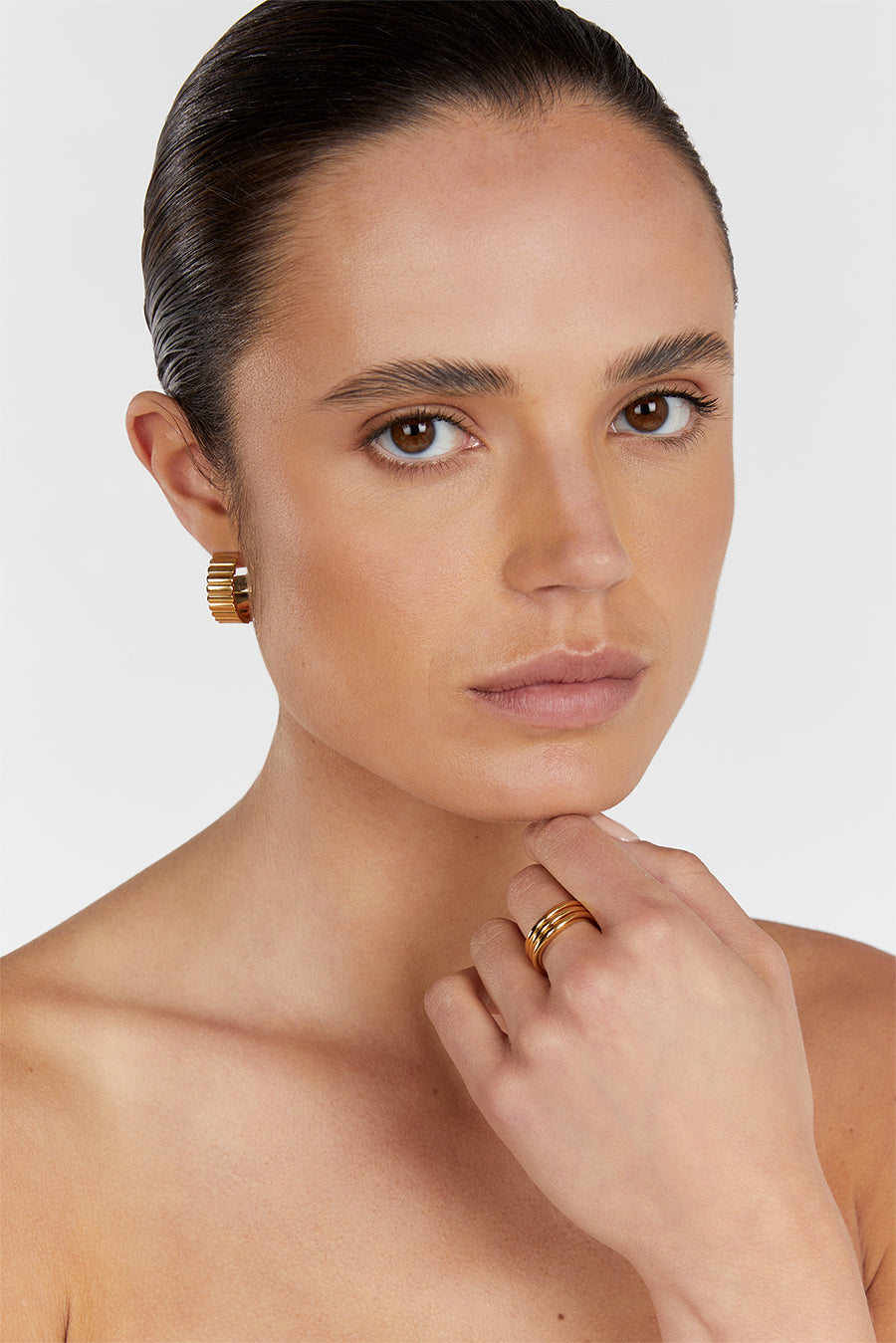 PORTER TRIPLE WAVE GOLD RING SET