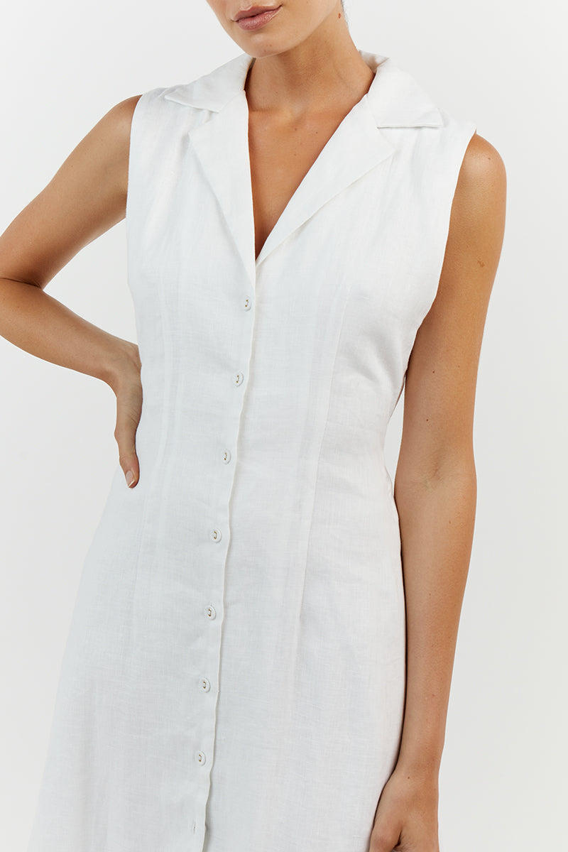 DREW WHITE LINEN SLEEVELESS DRESS