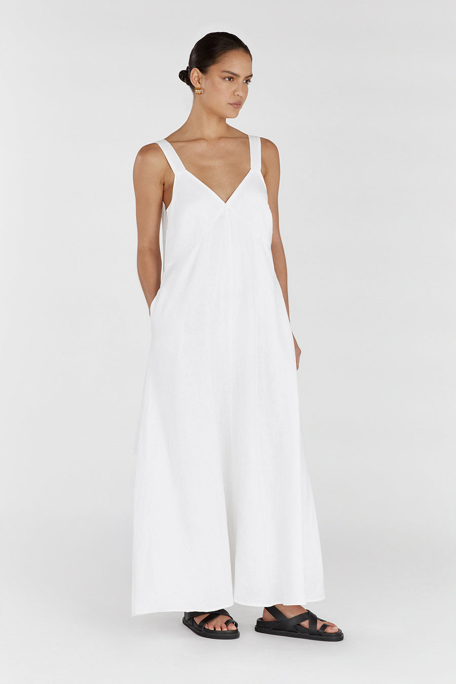 TIARNE WHITE LINEN MAXI DRESS