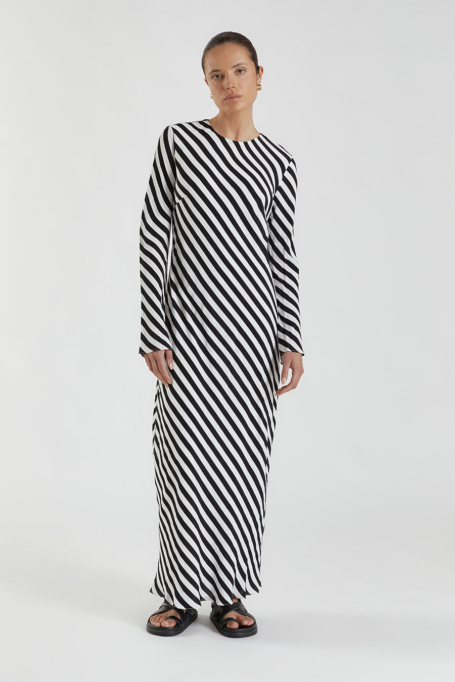 CLEMENCE BLACK/WHITE SLEEVED MIDI DRESS