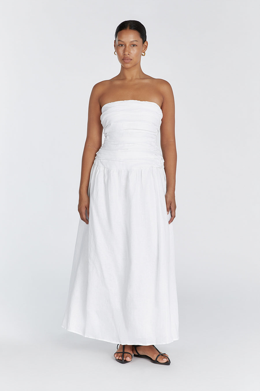 CATANIA WHITE LINEN STRAPLESS DRESS