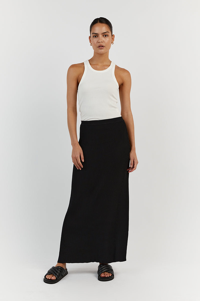 OLYMPIA BLACK MIDI SKIRT
