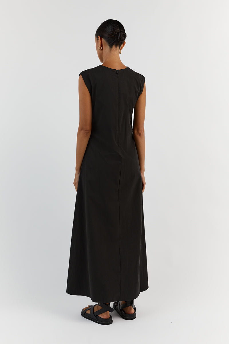 MAGGIE BLACK COTTON MIDI DRESS