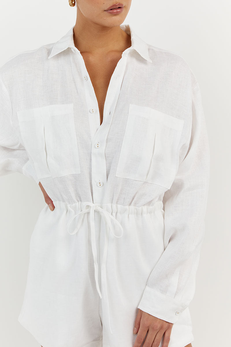 MAXIE WHITE LINEN SHIRT ROMPER