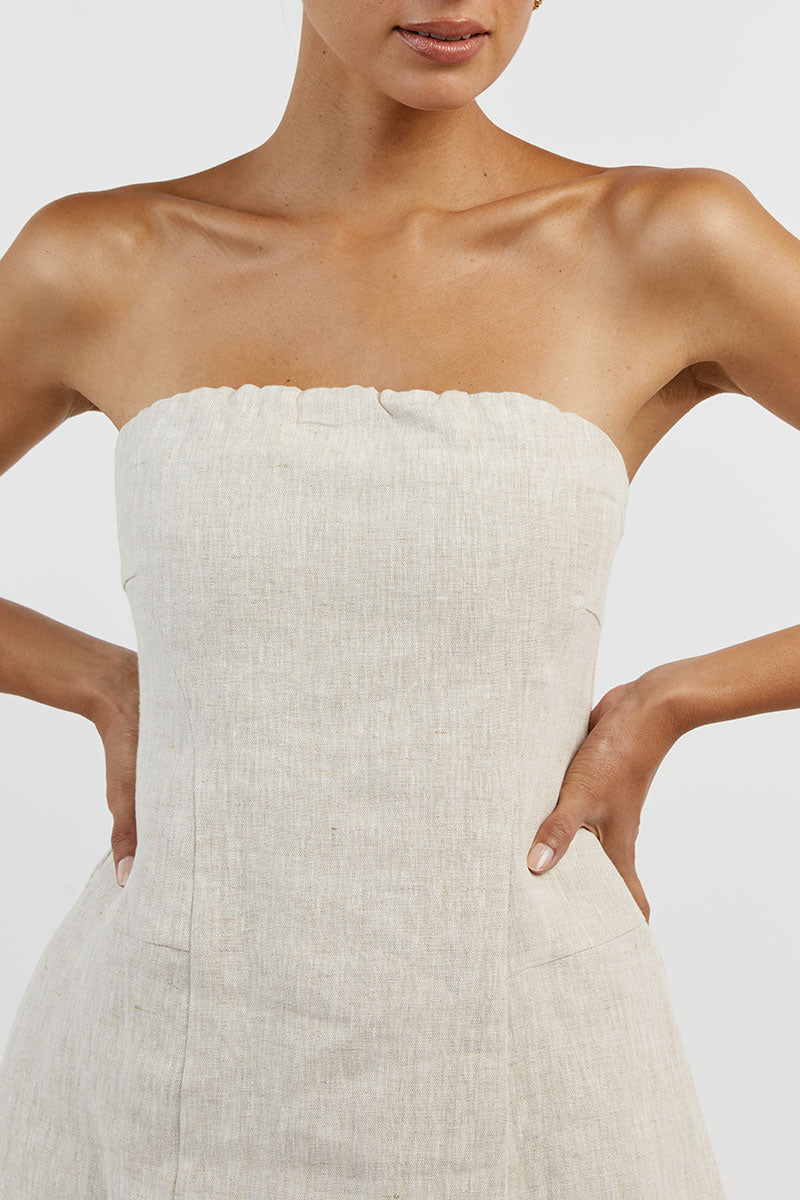 LARA NATURAL LINEN STRAPLESS TOP