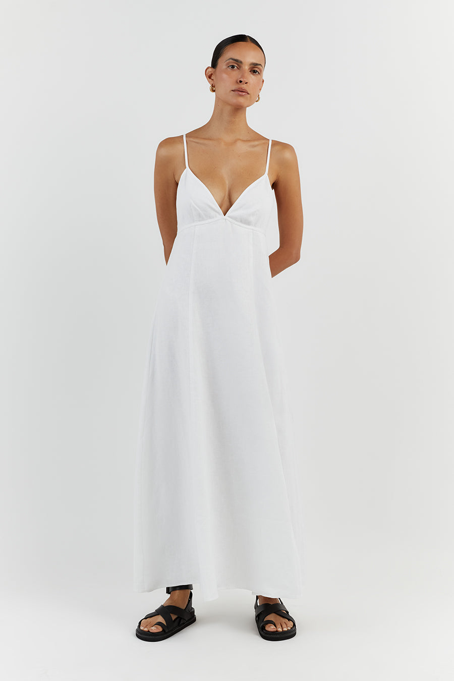 GEM WHITE LINEN MAXI DRESS