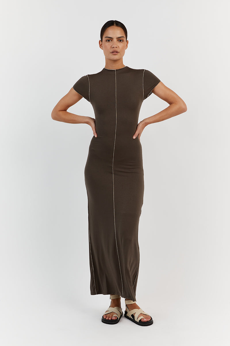 SOHO OLIVE CAP SLEEVE MIDI DRESS