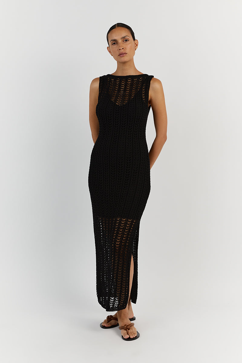 CALISTA BLACK CROCHET MAXI DRESS