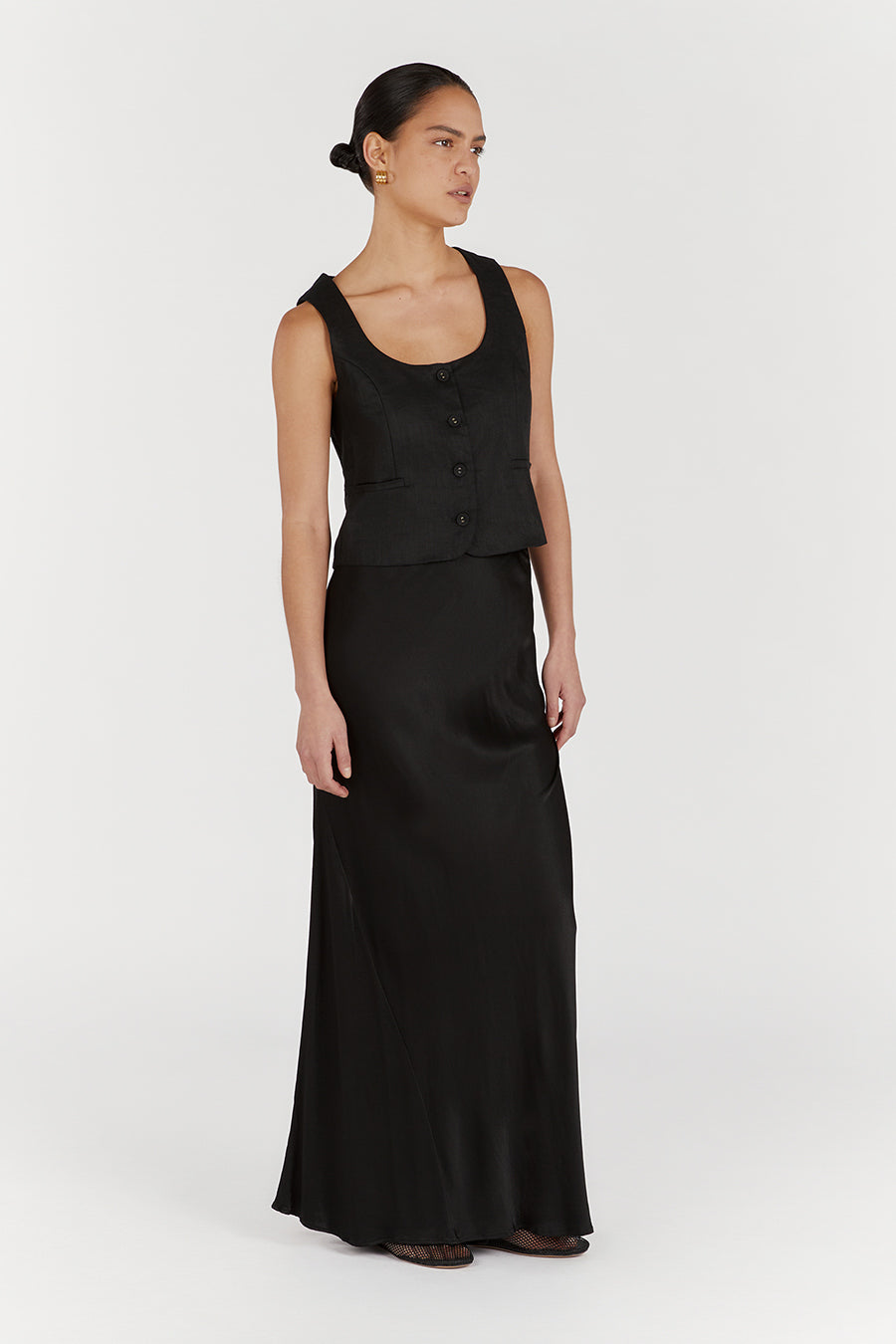 CHARLI BLACK SATIN MAXI SKIRT