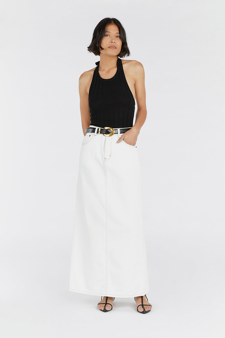 JOPLIN OFF WHITE DENIM MIDI SKIRT