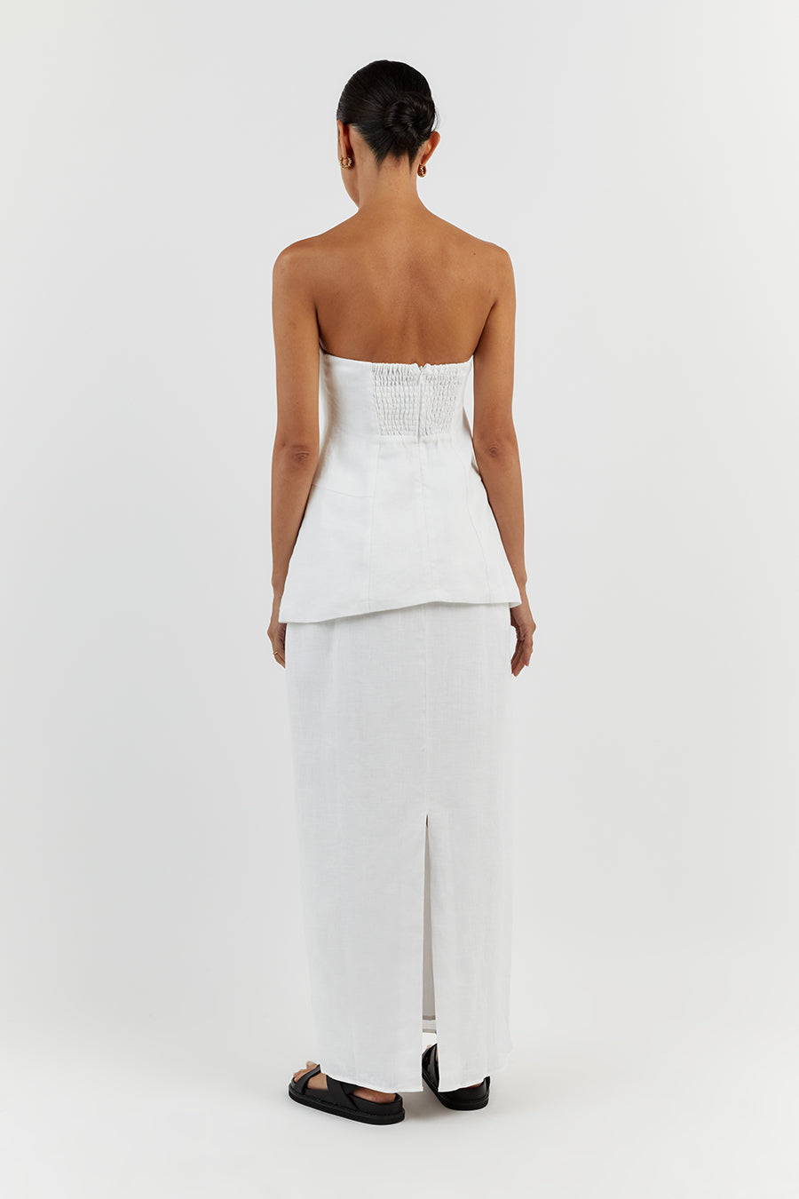 LARA WHITE LINEN STRAPLESS TOP