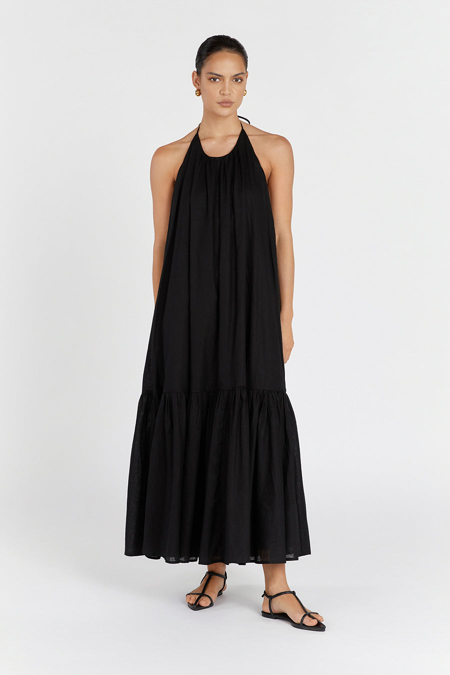 ARI BLACK LINEN HALTER MAXI DRESS