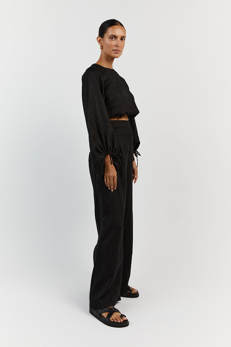MOLLY BLACK LINEN CROP TOP