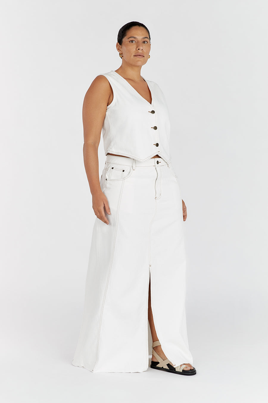 LENNON OFF WHITE DENIM MAXI SKIRT