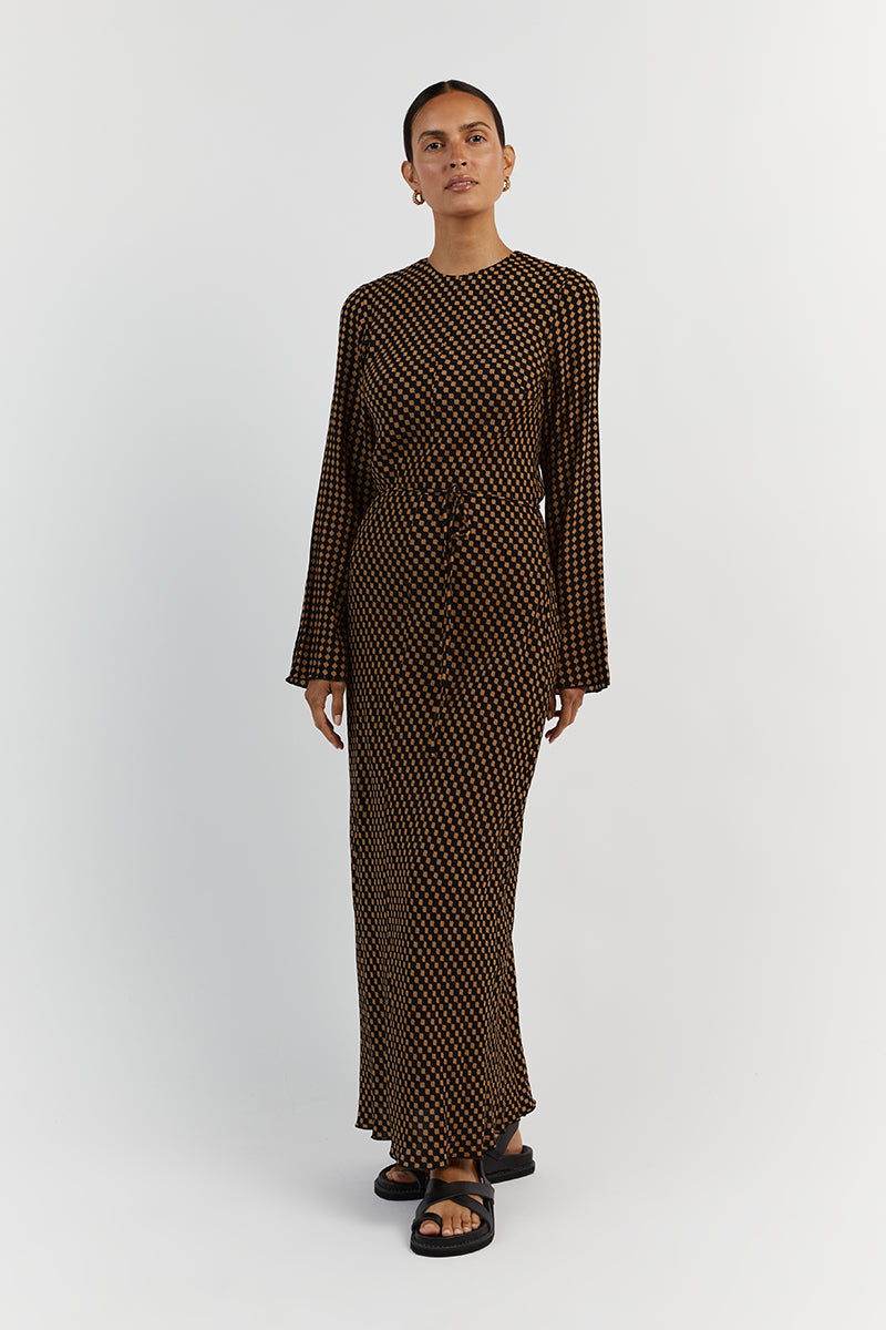 MILA CARAMEL SLEEVED MIDI DRESS
