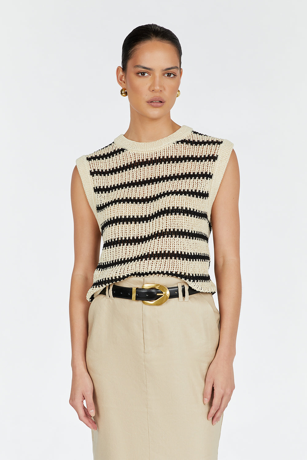 MARGOT WHEAT STRIPE KNIT TANK