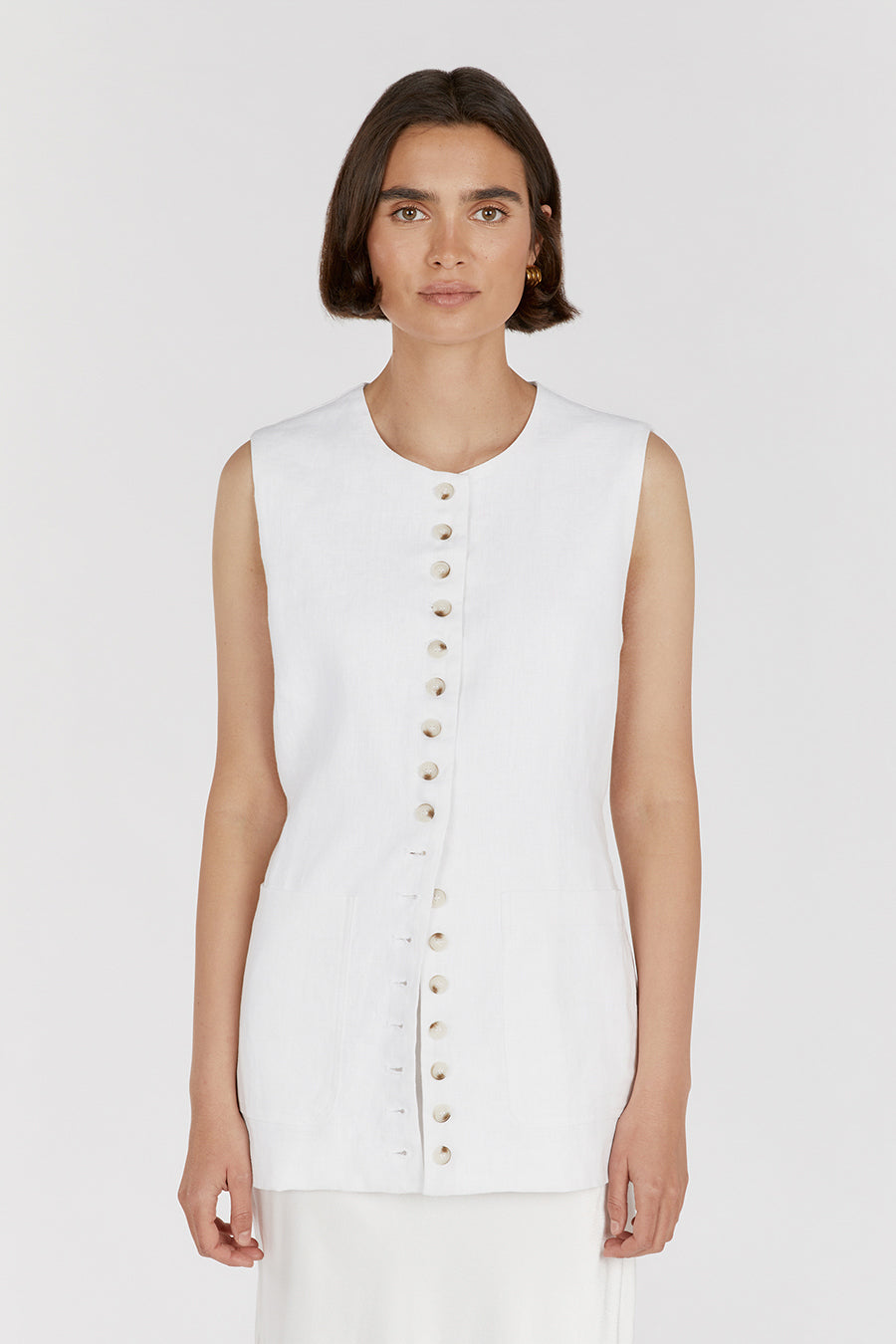 TILLY WHITE LINEN LONGLINE VEST