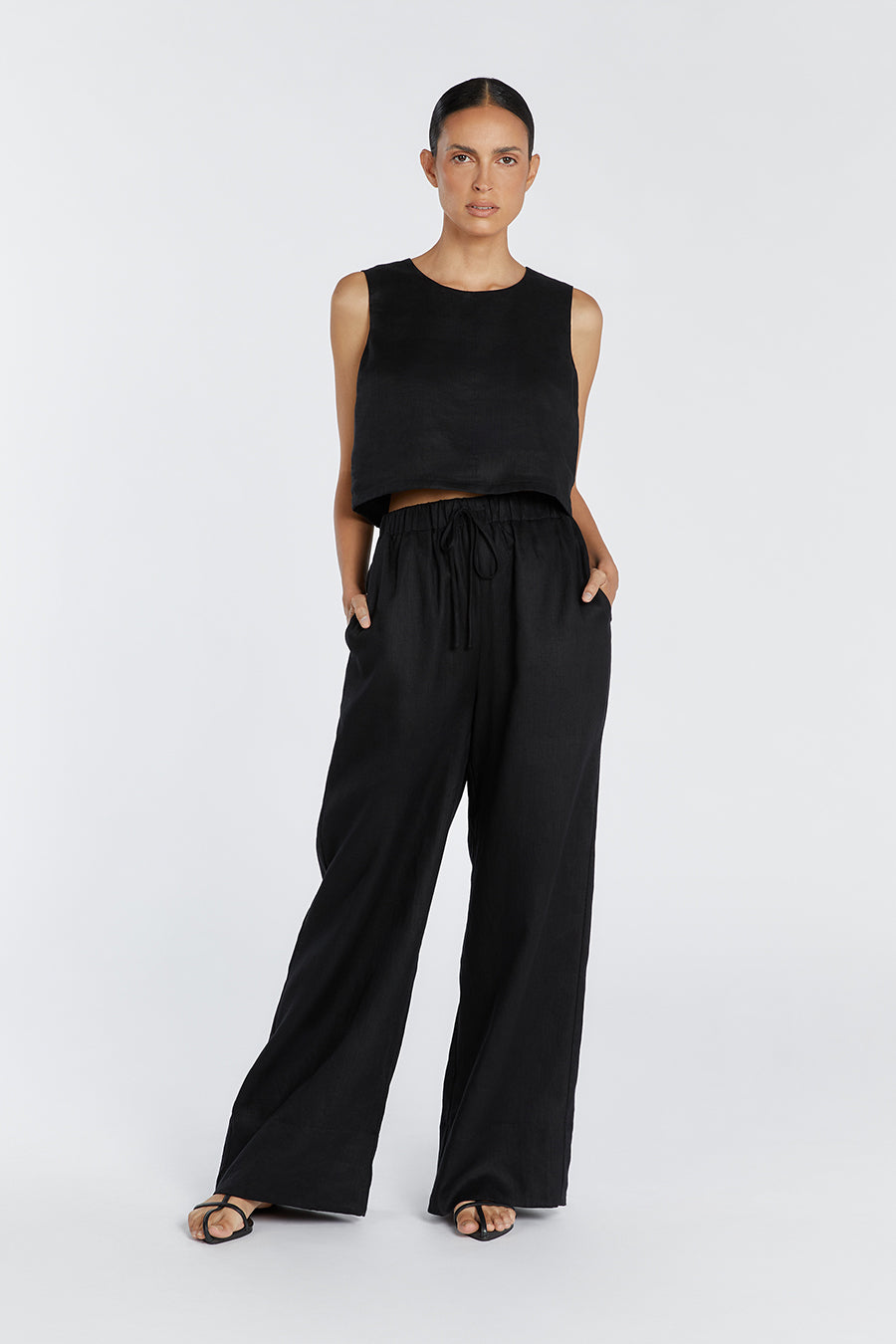 GINA BLACK LINEN ELASTIC WAIST PANT