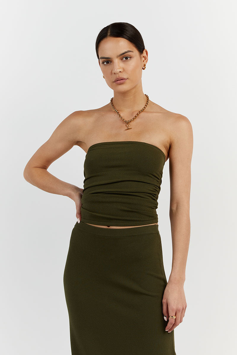 CARRIE OLIVE BANDEAU KNIT TOP