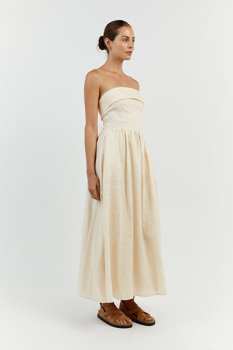 ALLIE BUTTER LINEN MIDI DRESS