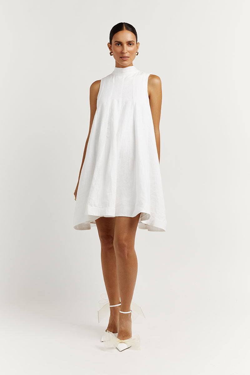 AISLE WHITE LINEN PANEL MINI DRESS
