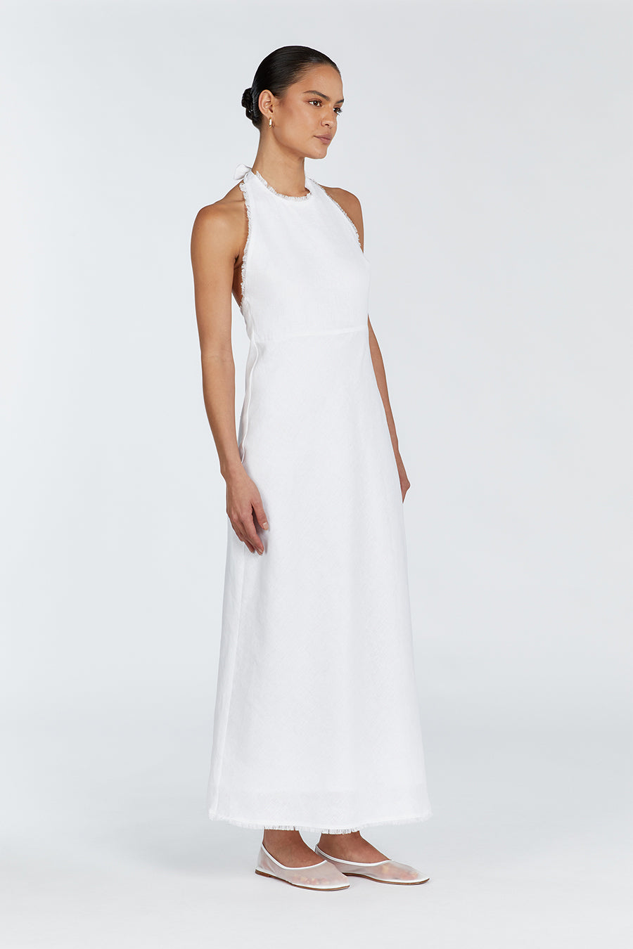 ADINA WHITE LINEN HALTER MAXI DRESS