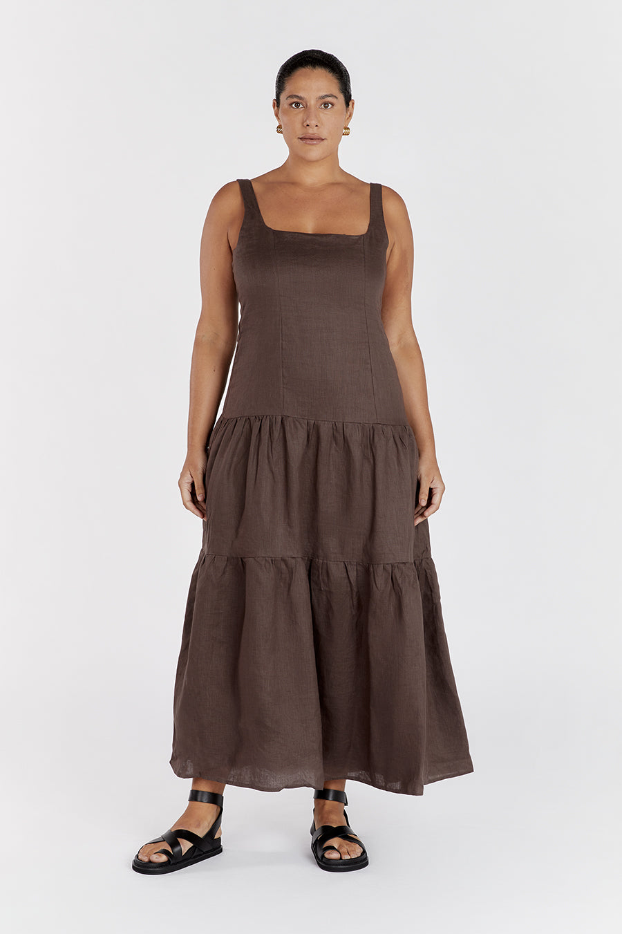 CAMILLE CHOCOLATE LINEN MAXI DRESS