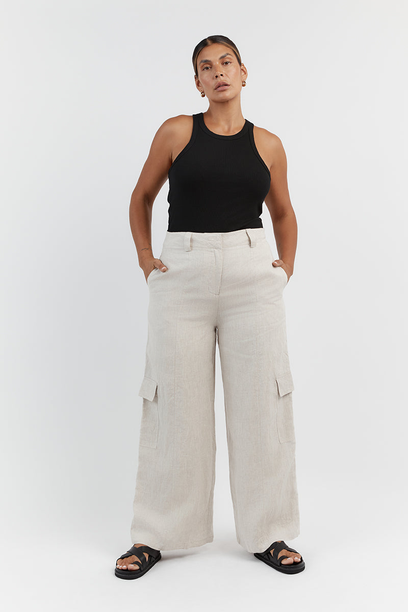ISLA NATURAL LINEN WIDE LEG PANT